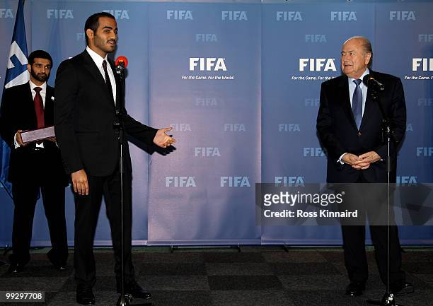 His Excellency Sheikh Mohammed bin Hamad Al Thani, Chairman of Qatar 2022 Bid Committee addresses Sepp Blatter, FIFA President during the 2018/2022...
