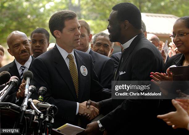 Sen. Sam Brownback, R-Ks., with Bishop Harry Jackson, Chairman of the High Impact Leadership Coalition, at a rally supporting the Marriage Protection...