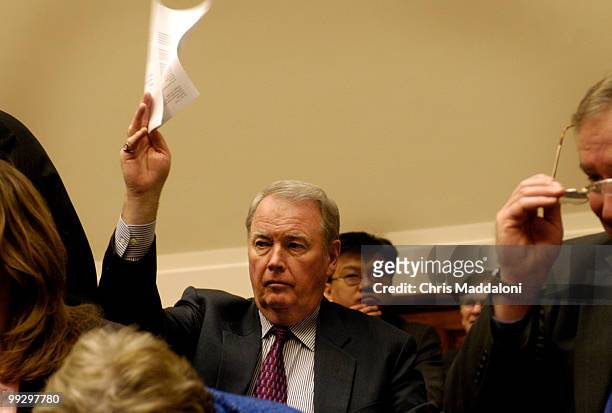 Gov. Frank H. Murkowski, R-Ak., waves to the chairman before an Energy and Commerce energy and air quality subcommittee hearing, "Department of...