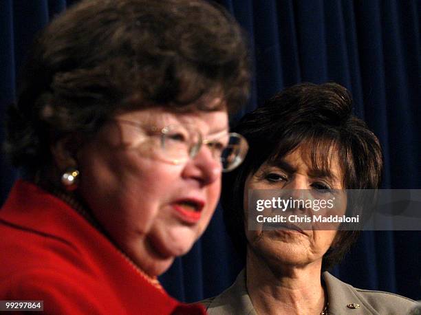 Sen. Barbara Mikulski, D-Md., and Sen. Barbara Boxer, D-Ca., at a press conference in support of women's health issues for Medicare reform.
