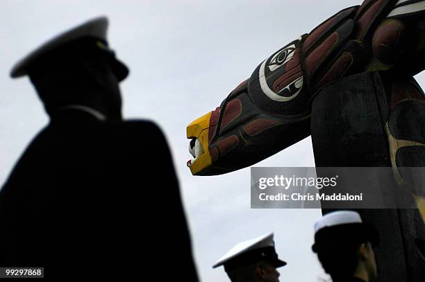 The U.S. Navy Sea Chanters perform at the dedication ceremony of Lummi totem poles for the 9/11 Memorial Grove in the Congressional National Cemetery.