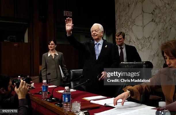 Sen. Robert Byrd, D-WV, enters an Appropriations Labor, Health and Human Services, Education and Related Agencies subcommittee hearing on the Sago...