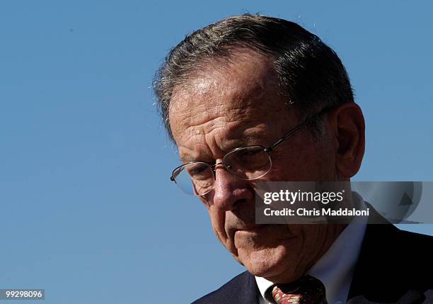 The Joint Congressional Committee on Inaugural Ceremonies held a 'nail driving' ceremony: Sen. Ted Stevens, R-Al., pauses before hammering nails into...