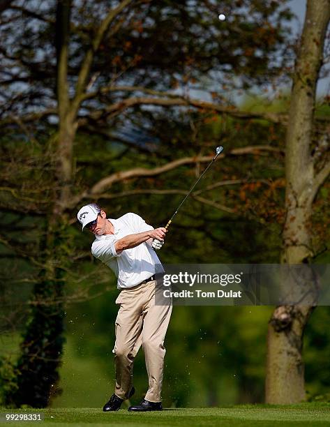 Martin Porter of Enfield tees off from the 10th hole during the Virgin Atlantic PGA National Pro-Am Championship Regional Qualifier at Old Ford Manor...