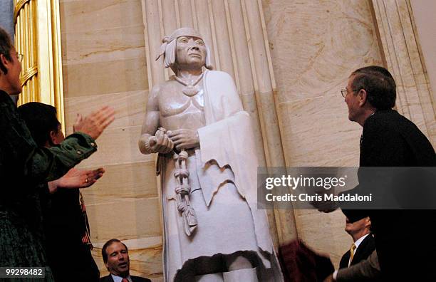 Sen. Pete Domenici , R-NM, at the dedication ceremony of the statue of Pueblo leader Po'pay in the Rotunda of Capitol. Po'pay led a revolt against...