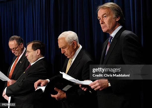 Sen. Chuck Schumer, D-NY, Rep. Jerry Nadler, D-NY, Sen. Frank Lautenberg, D-NJ, and Rep. Ed Markey, D-Ma., at a press conference about the need for...