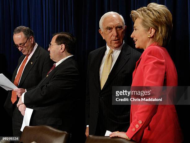 Sen. Chuck Schumer, D-NY, Rep. Jerry Nadler, D-NY, Sen. Frank Lautenberg, D-NJ, and Sen. Hillary Clinton, D-NY, at a press conference about the need...