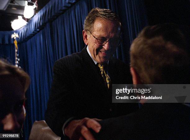 Sen. Ted Stevens, R-Ak., laughs with Sen. Conrad Burns, R-Mt., after a press conference to support up-or-down votes for judges, which could trigger...