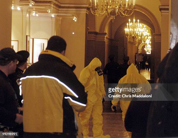 Capitol Police put on hazmat suits to sweep the Capitol. Last night ricin was found in one of the mailrooms on the Senate.