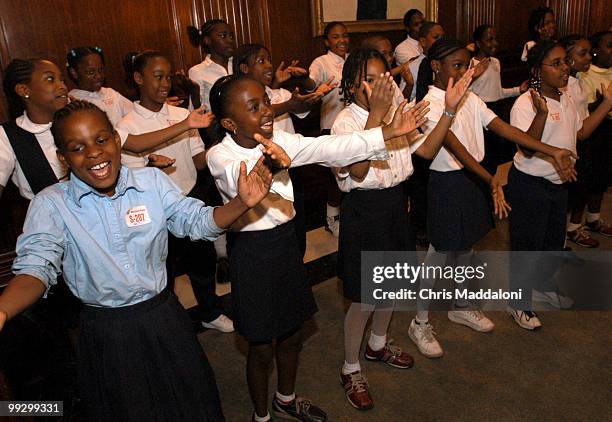 Children from Leckie Elemenatry School in Washington, DC, dance before a Points of Light Foundation and USA Weekend magazine award ceremony to...