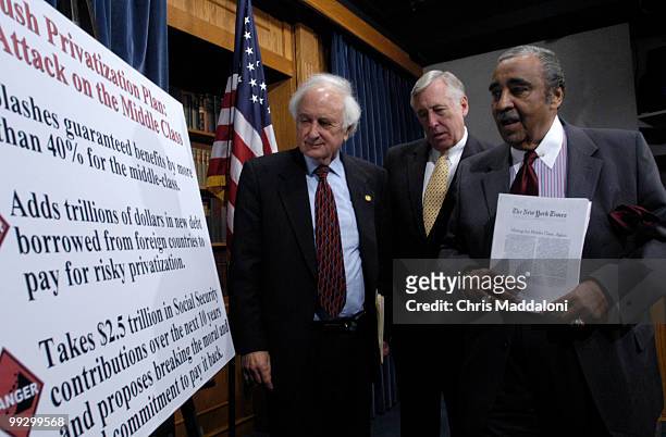 Rep. Sander Levin, D-Mi., Minority Whip Steny Hoyer, D-Md., and Rep. Charles Rangel, D-NY, before a press conference to discuss President Bush's plan...