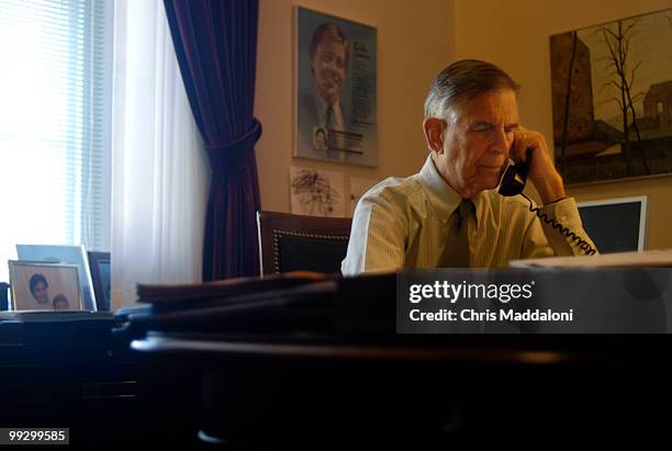 Rep. Pete Stark, D-Ca., speaks on a conference call briefing with Sen. Debbie Stabenow, D-Mi., to discuss a nationwide organizing effort, the...