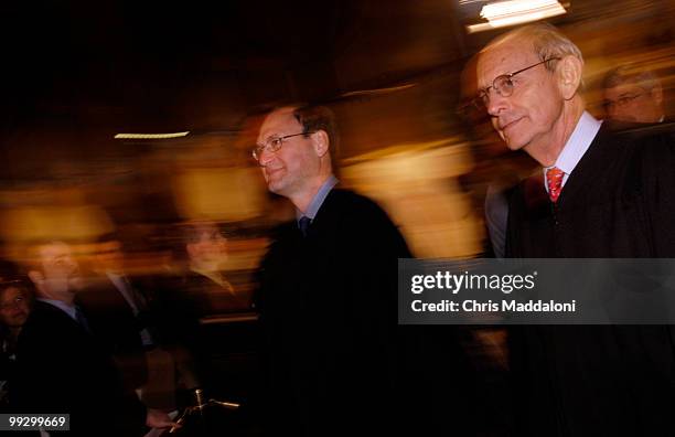 Supreme Court Judges Samuel Alito and Stephen Breyer enter the chamber of the House of Representatives before President Bush's 2006 State of the...