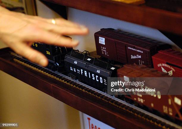 Rep. Spencer Bachus, R-Al., in his office with his model train collection.