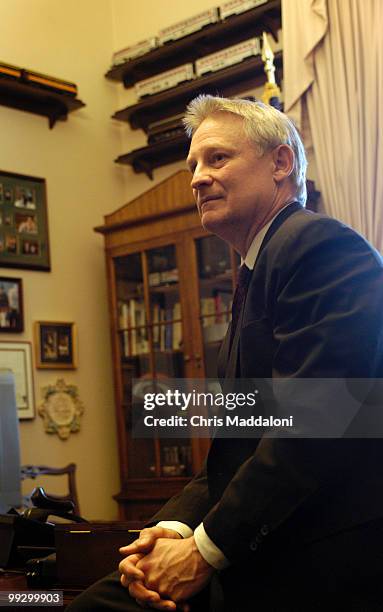 Rep. Spencer Bachus, R-Al., in his office with his model train collection.