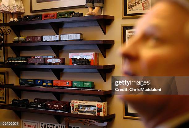 Rep. Spencer Bachus, R-Al., in his office with his model train collection.