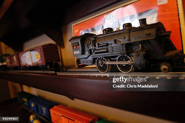 Rep. Spencer Bachus, R-Al., in his office with his model train collection.