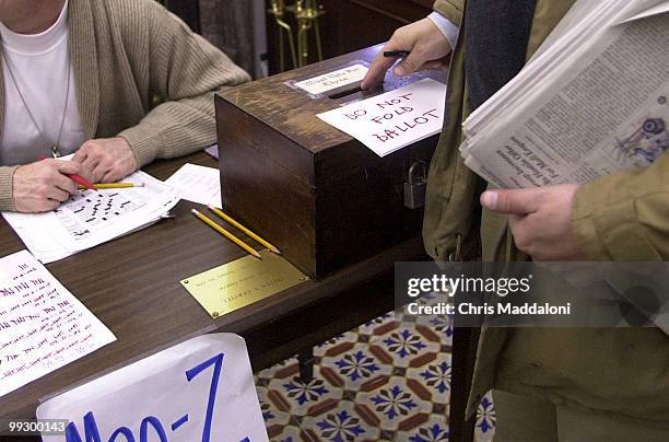 Reporters vote in the Capitol Senate press gallery for the Standing Committee of Correspondents.