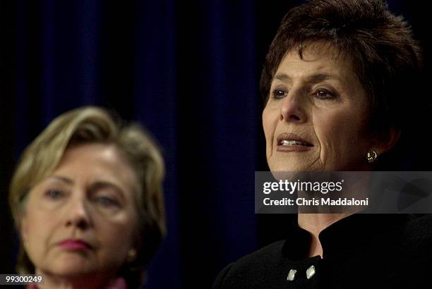 Sen. Hillary Clinton, D-NY and Sen. Barbara Boxer, D-Ca., at a press conference on support for Roe v. Wade.