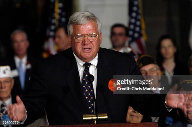 Majority Leader Dennis Hastert, R-Il. Speaks at a House Bipartisan leadership ceremony that honored all World War II veterans that served in the...