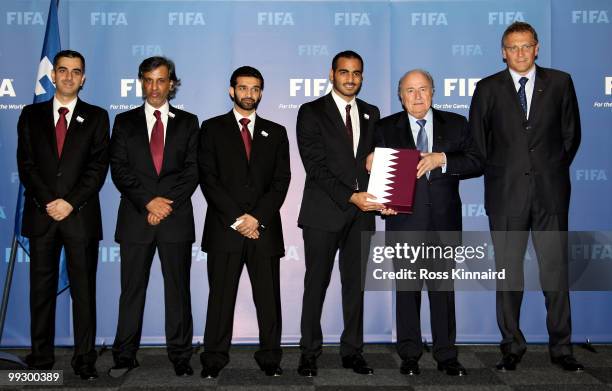 Yasir Al Jamal, Technical Bid Director,Sheik Hamad bin Khalifa Al Thani, QFA President, Hassan Al Thawai, CEO Qatar 2022 Bid Committee, His...
