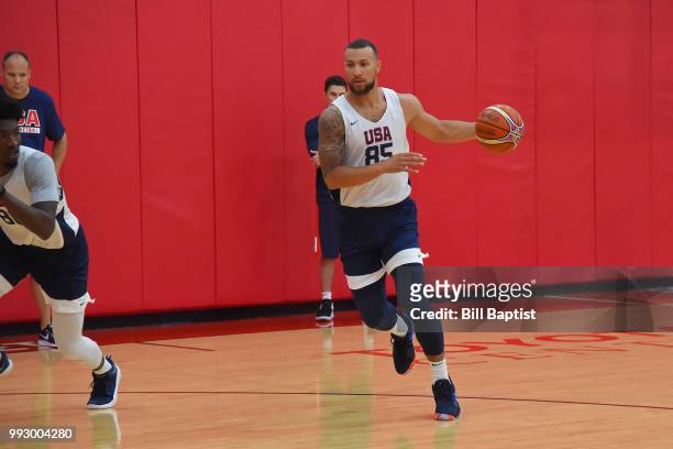 Trey McKinney Jones of Team USA handles the ball during practice at the University of Houston on June 21, 2018 in Houston, Texas. NOTE TO USER: User...