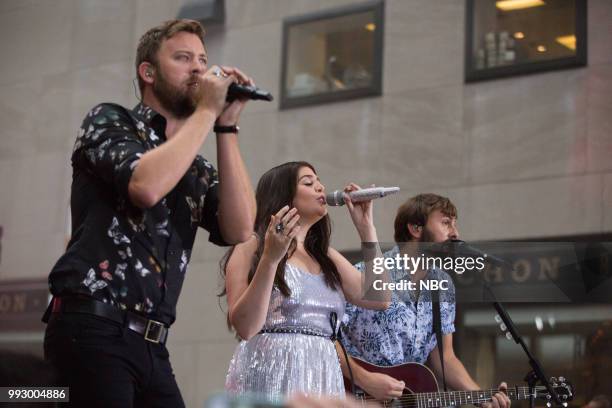 Charles Kelley, Hillary Scott, and Dave Haywood of Lady Antebellum on Friday, July 6, 2018 --