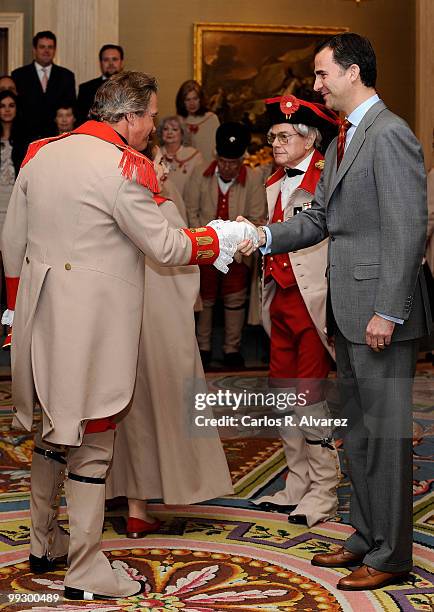 Prince Felipe of Spain receives "The National Society Sons of the American Revolution" members at the Zarzuela Palace on May 14, 2010 in Madrid,...