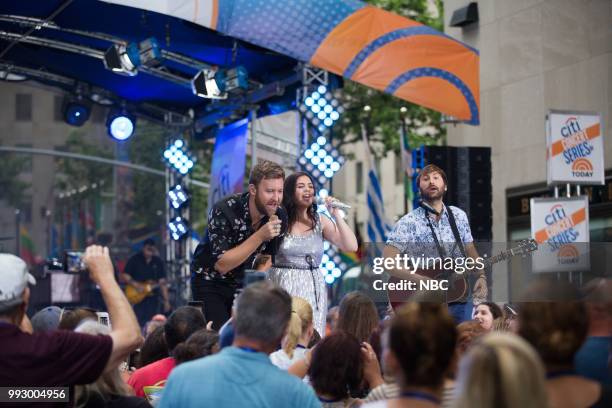 Charles Kelley, Hillary Scott, and Dave Haywood of Lady Antebellum on Friday, July 6, 2018 --