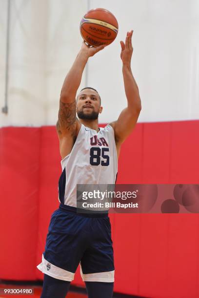 Trey McKinney Jones of Team USA shoots the ball during practice at the University of Houston on June 21, 2018 in Houston, Texas. NOTE TO USER: User...