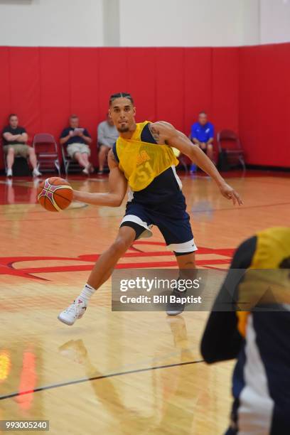 Nick Johnson of Team USA passes the ball during practice at the University of Houston on June 21, 2018 in Houston, Texas. NOTE TO USER: User...
