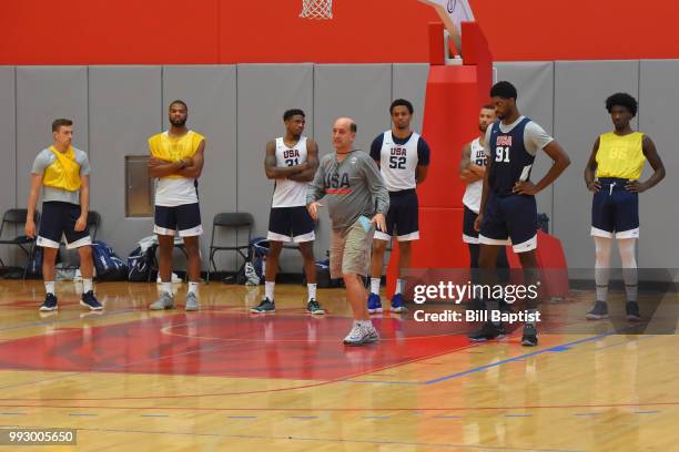 Jeff Van Gundy of Team USA leads during practice at the University of Houston on June 22, 2018 in Houston, Texas. NOTE TO USER: User expressly...