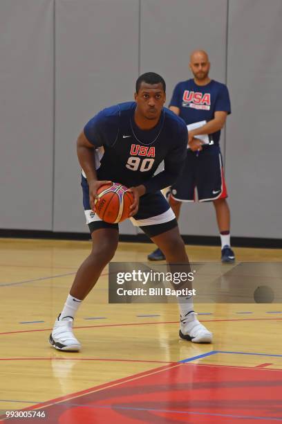 Jonathan Holmes of Team USA handles the ball during practice at the University of Houston on June 22, 2018 in Houston, Texas. NOTE TO USER: User...