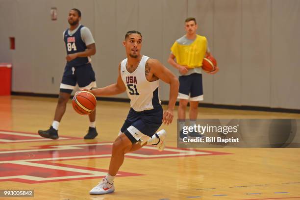 Nick Johnson of Team USA handles the ball during practice at the University of Houston on June 22, 2018 in Houston, Texas. NOTE TO USER: User...