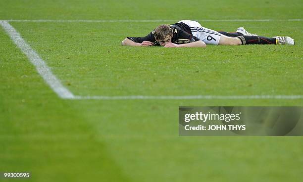 Germany�s striker Stefan Kiessling reacts to many missed chances during the friendly football match Germany vs Malta in the western German city of...