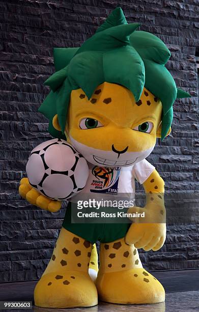 Zakumi the Leopard the mascot for the 2010 FIFA World Cup in South Africa during the 2018/2022 World Cup Bid Book Handover ceremony at FIFA...