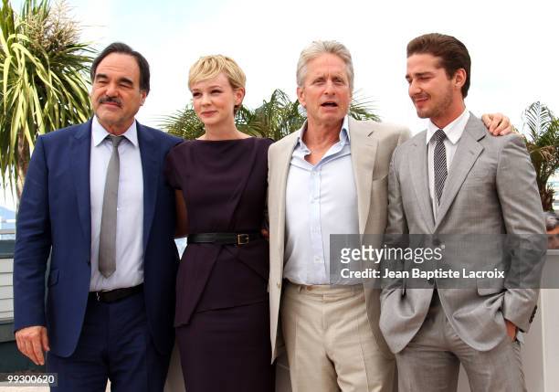 Oliver Stone, Carey Mulligan, Michael Douglas and Shia LaBeouf attend the 'Wall Street: Money Never Sleeps' Photo Call held at the Palais des...