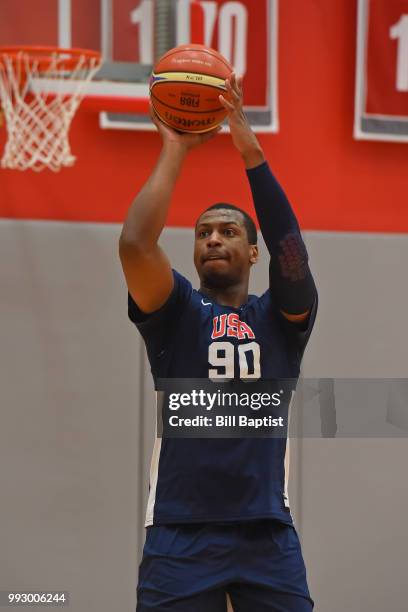 Jonathan Holmes of Team USA shoots the ball during practice at the University of Houston on June 22, 2018 in Houston, Texas. NOTE TO USER: User...