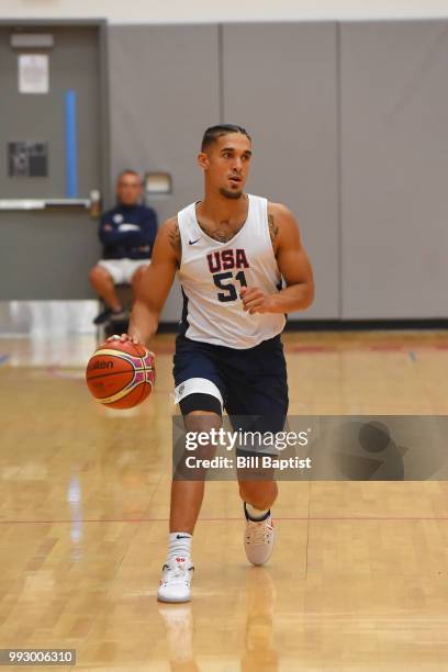 Nick Johnson of Team USA handles the ball during practice at the University of Houston on June 22, 2018 in Houston, Texas. NOTE TO USER: User...