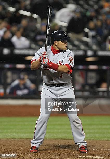 Ivan Rodriguez of the Washington Nationals at bat against the New York Mets at Citi Field on May 11, 2010 in the Flushing neighborhood of the Queens...