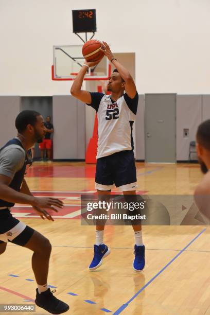 Reggie Hearn of Team USA shoots the ball during practice at the University of Houston on June 22, 2018 in Houston, Texas. NOTE TO USER: User...