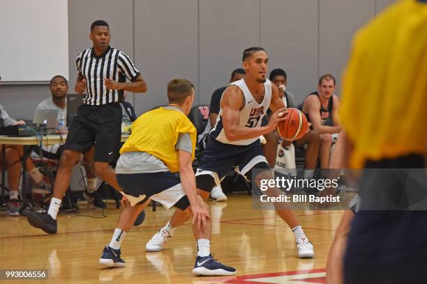 Nick Johnson of Team USA passes the ball during practice at the University of Houston on June 22, 2018 in Houston, Texas. NOTE TO USER: User...