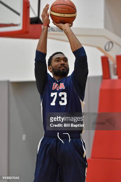 Darrun Hilliard II of Team USA shoots the ball during practice at the University of Houston on June 23, 2018 in Houston, Texas. NOTE TO USER: User...