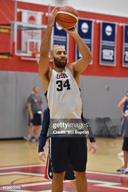 Kendall Marshall of Team USA shoots the ball during practice at the University of Houston on June 23, 2018 in Houston, Texas. NOTE TO USER: User...