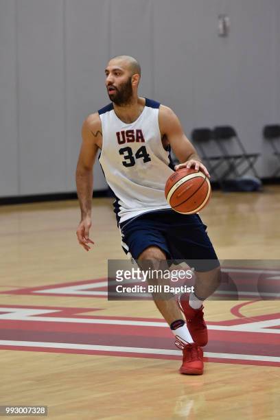 Kendall Marshall of Team USA handles the ball during practice at the University of Houston on June 23, 2018 in Houston, Texas. NOTE TO USER: User...