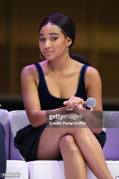 Amandla Stenberg speaks onstage during the 2018 Essence Festival presented by Coca-Cola at Ernest N. Morial Convention Center on July 6, 2018 in New...