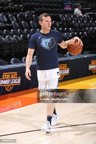 Brady Heslip of the Memphis Grizzlies looks on before the game against the San Antonio Spurs on July 5, 2018 at Vivint Smart Home Arena in Salt Lake...