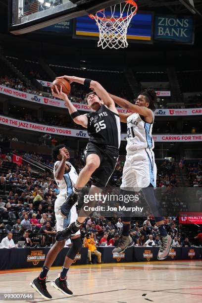 Drew Eubanks of the San Antonio Spurs handles the ball against the Memphis Grizzlies on July 5, 2018 at Vivint Smart Home Arena in Salt Lake City,...