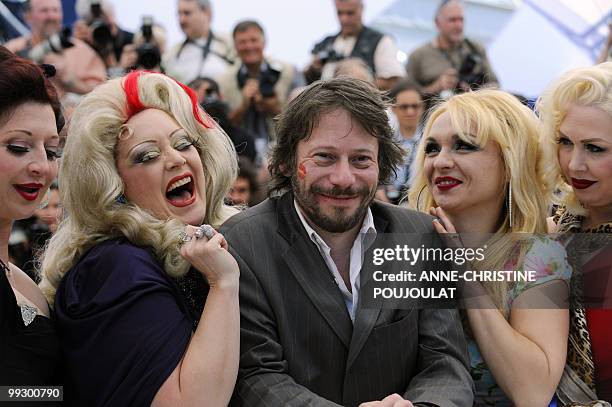 Actress Kitten on the Keys, actress Dirty Martini, French director and actor Mathieu Amalric with a lipstick kiss on his cheek, actress Julie Atlas...