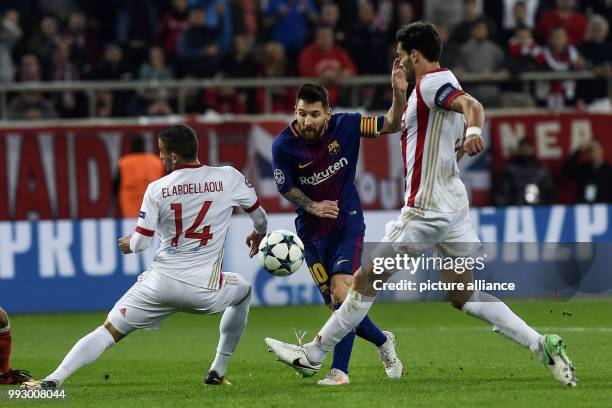 Barcelona's Lionel Messi i action during Group D, UEFA Champions League football match between Olympiacos and FC Barcelona at the Karaiskaki stadium...